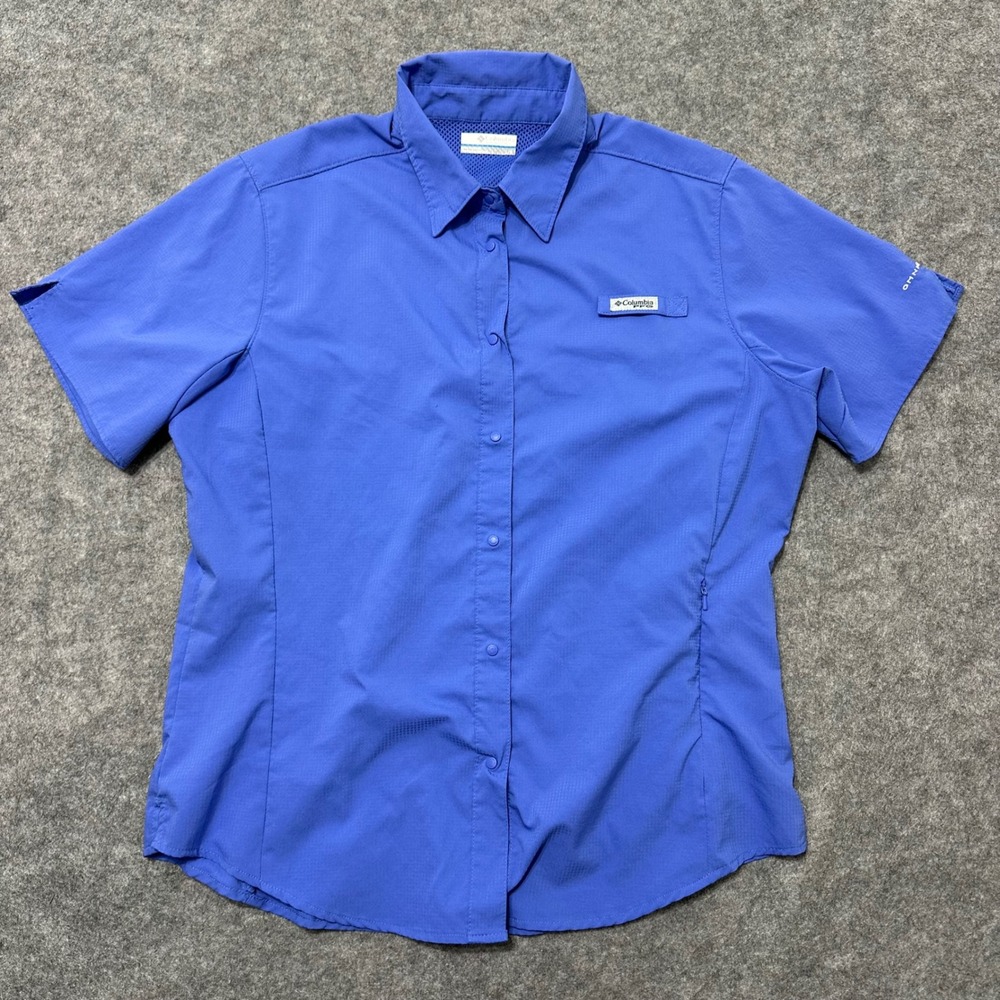 Columbia PFG Tamiami II Shirt Womens L Blue Fishing Short Sleeve Omni-Shade